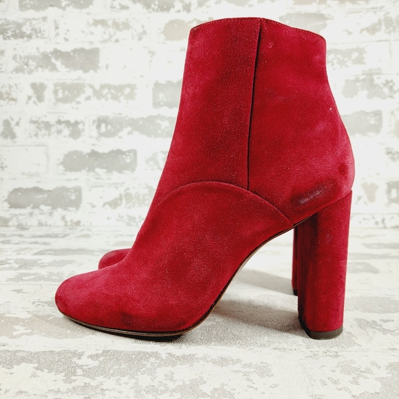 Chie Mihara Shoes - Chie Mihara Red Suede Pointy Toe Block Heel Ankle Boots O38
